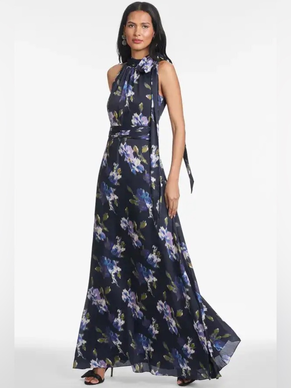 SACHIN & BABI Kayla Printed Gown in Midnight Corsage Size 8 NWT